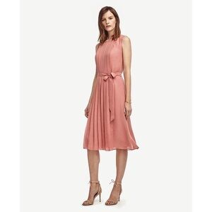 Ann Taylor Blush Pink Pleated Sleeveless Midi Dress - Petite